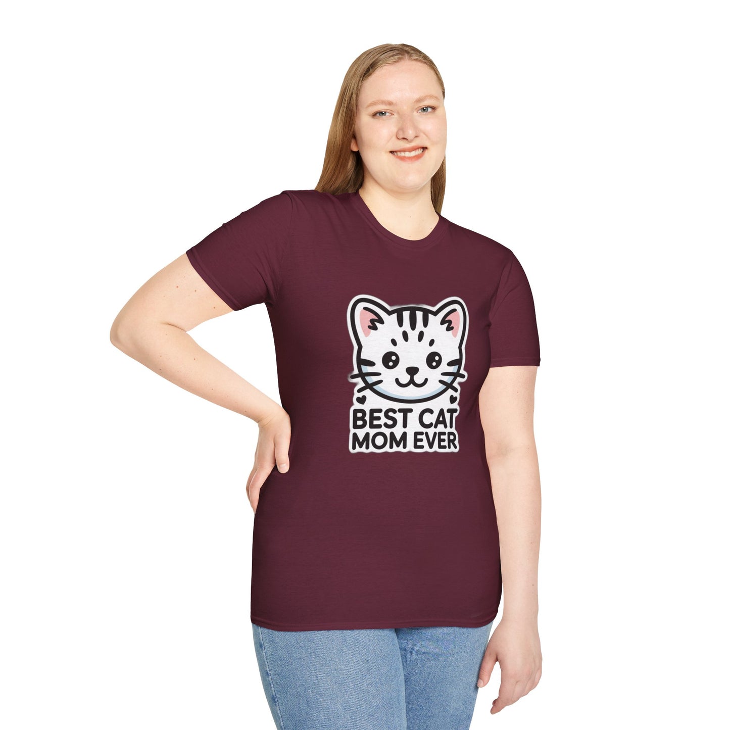 Best Cat Mom Ever T-Shirt - Kawaii Grey Tabby Cat Graphic Tee - Cute Cat Lover Gift