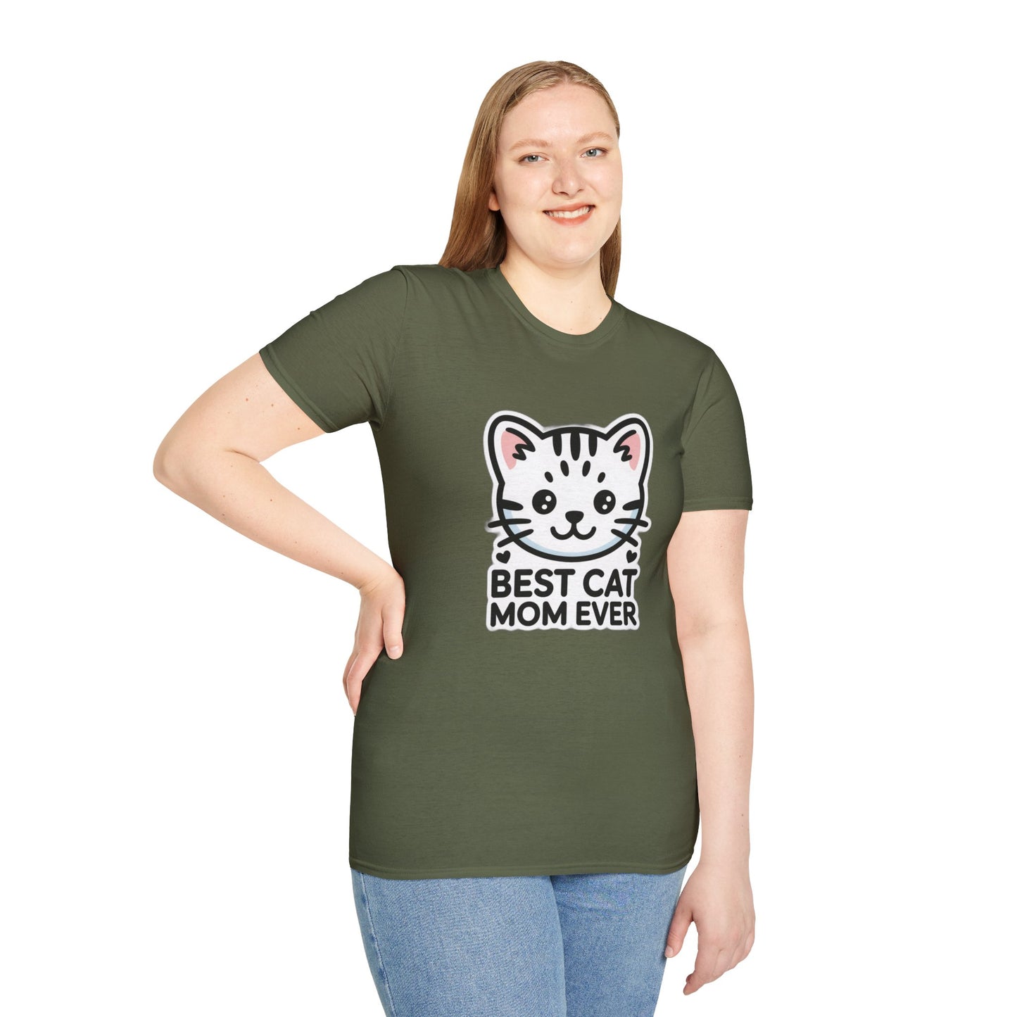 Best Cat Mom Ever T-Shirt - Kawaii Grey Tabby Cat Graphic Tee - Cute Cat Lover Gift